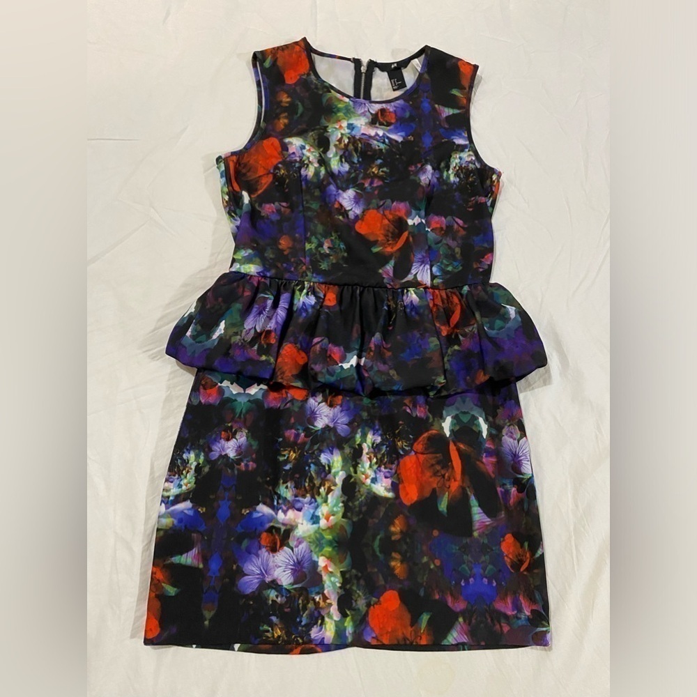 H&M Floral Sleeveless Peplum Dress US 8  Summer Autumn Spring Casual Mini Dress